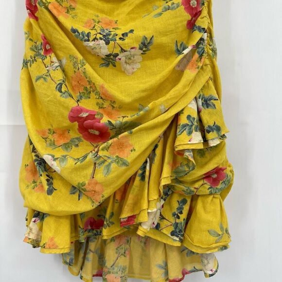 Lovers + Friends Yellow Lined Floral Off The Shoulder Mini Dress Medium - Picture 2 of 10